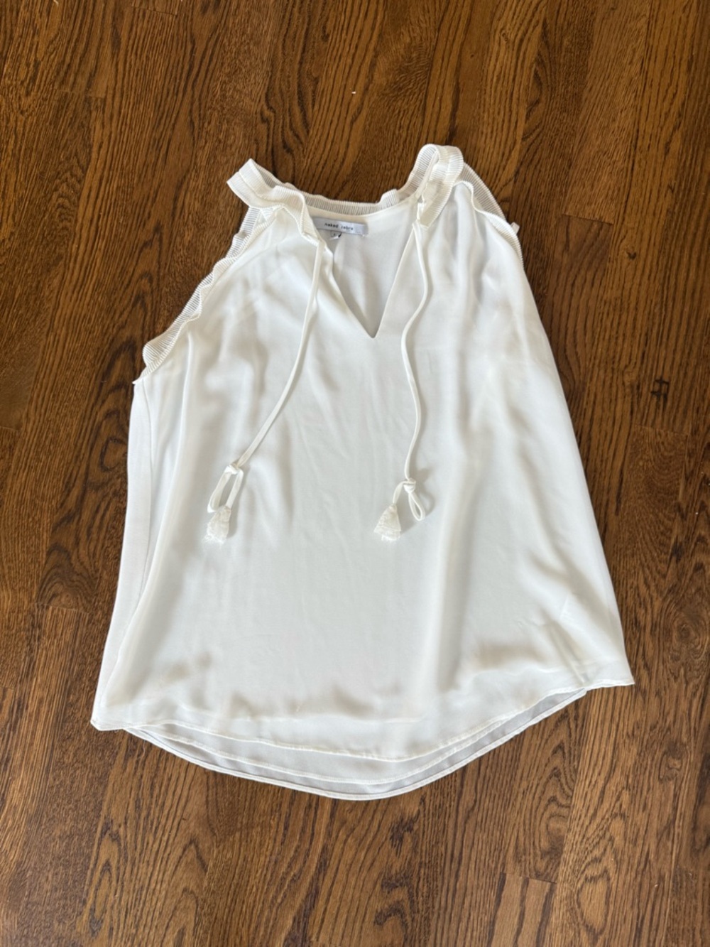 Naked Zebra Ivory V-Neck Tassel Tie Tank